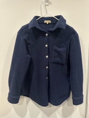 Beyond Yoga XS Donni Fleece Jacket Womens Navy Blue Button Front Collared USA